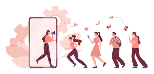 Referral program concept. Woman advertising a program.