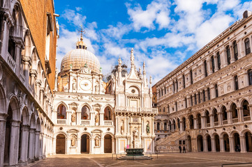 The inner courtyard of the Doge's Palace and the Basilica, Piazza San Marco in Venice in Veneto,...