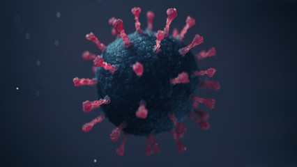 Photorealistic Microscopic close-up view of Coronavirus COVID-19 flu, cells on a background. 3D Illustration 