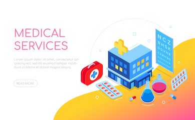Medical services - modern colorful isometric web banner