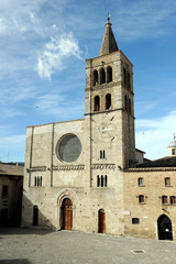 view of the church of San Michele arcangelo on the main square of Bevagna in Umbria in central Italy.