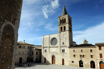 Fototapeta na wymiar view of the church of San Michele arcangelo on the main square of Bevagna in Umbria in central Italy.