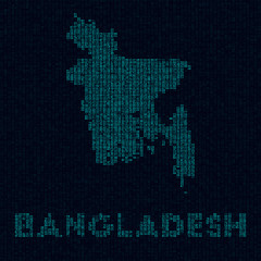 Fototapeta premium Bangladesh tech map. Country symbol in digital style. Cyber map of Bangladesh with country name. Vibrant vector illustration.
