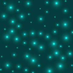 Starry background. Stars densely scattered on cyan background. Artistic glowing space cover. Classy vector illustration.