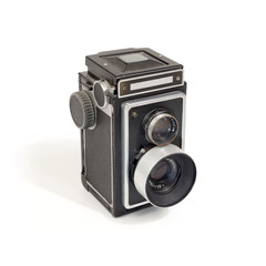 Vintage full metal black closed binocular mirror reflex camera for medium format 120 roll film....