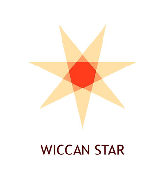Wiccan star, pagan symbol - Vector emblem in fire warm colors isolated on white.