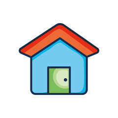 Cartoon house icon, line color style