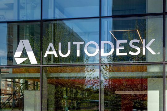 Toronto, Canada - May 16, 2020: Autodesk Canada office sign in Toronto; an American software corporation makes software for the architecture, engineering, construction, manufacturing. 