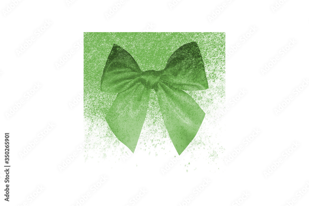 Poster green bow in a square with a texture isolated on a white background. print for design