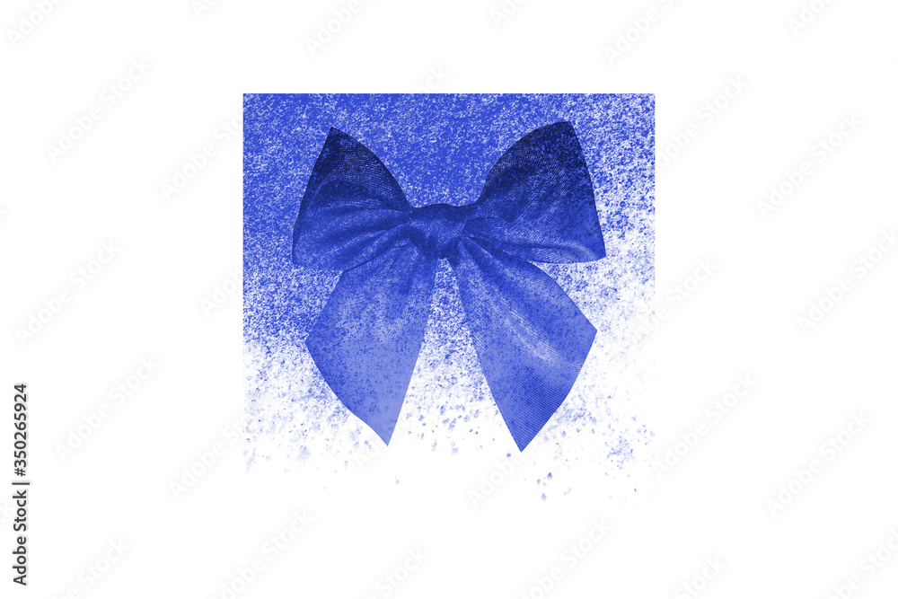 Poster blue bow in a square with a texture isolated on a white background. print for design