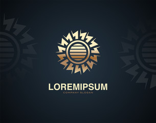 Modern and Luxury Sun design logo or icon template with gold color effects