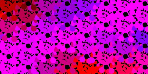 Dark pink, red vector pattern with coronavirus elements.