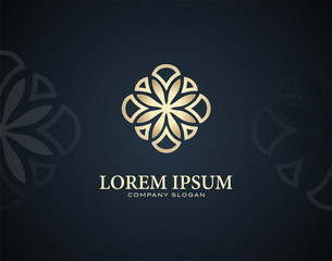 Modern and Luxury Plumeria Flower design logo or icon template with gold color effects