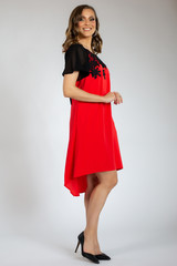 beautiful girl posing in red dress