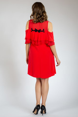 beautiful girl posing in red dress