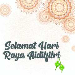Word Selamat Hari Raya Aidilfitri with abstract background and with ketupat at coner of the font. New Design vector ilustration.