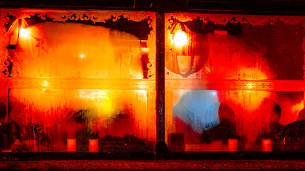 The Pub's windows.
Colorful picture of the front windows of a bar/ pub in the winter so you see the steam on the windows