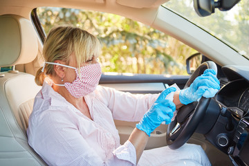Cleaner disinfects steering wheel in rental car because of corona virus