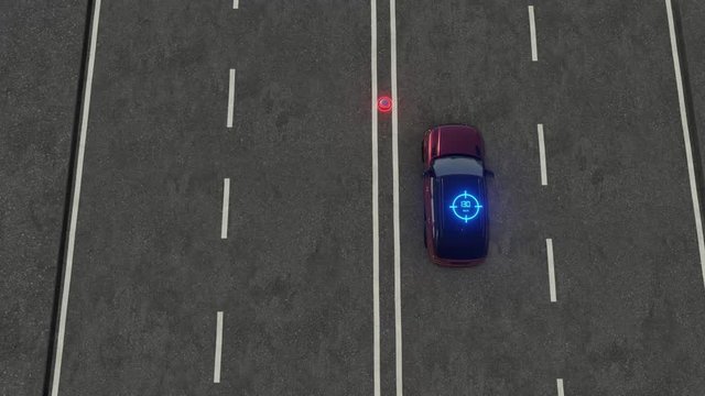 Self Driving Autopilot Autonomous Car 3d Animation. Smart technology of transportation.