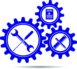 Illustration about business, company or enterprise development. Communication with departments in the enterprise. Drawings, tools and pencil with a ruler