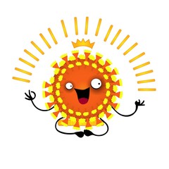 Covid 19 character with money. The impact of the pandemic on the global economy. Funny bacteria. Vector illustration on a white background..