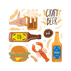 Beer fest set. Vector illustration in doodle style. Isolated on a white background. Party celebration in a pub.