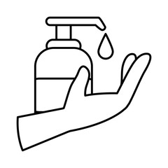 covid 19 coronavirus prevention dispenser liquid soap in hand line style icon
