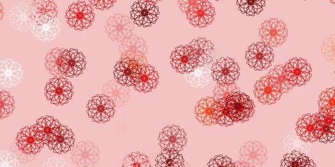 Light red, yellow vector doodle background with flowers.