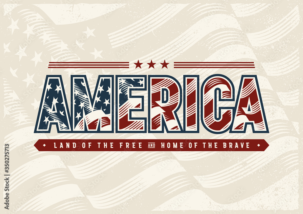 Wall mural Vintage America Typography Logo. Editable EPS10 vector illustration in woodcut style with clipping mask and transparency.