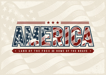 Vintage America Typography Logo. Editable EPS10 vector illustration in woodcut style with clipping mask and transparency.