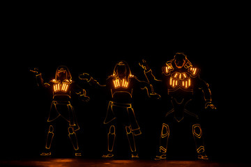 Dancers in suits with LED lamps.
