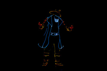 Pirate in a cocked hat. Neon Glow dancers. Entertainment. Led suits.