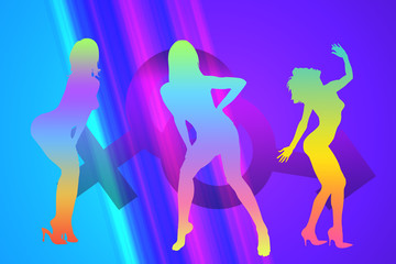 Obraz na płótnie Canvas illustration of dancing girls dancing, illustration of people dancing in the nightclub, silhouette of a dancing womans