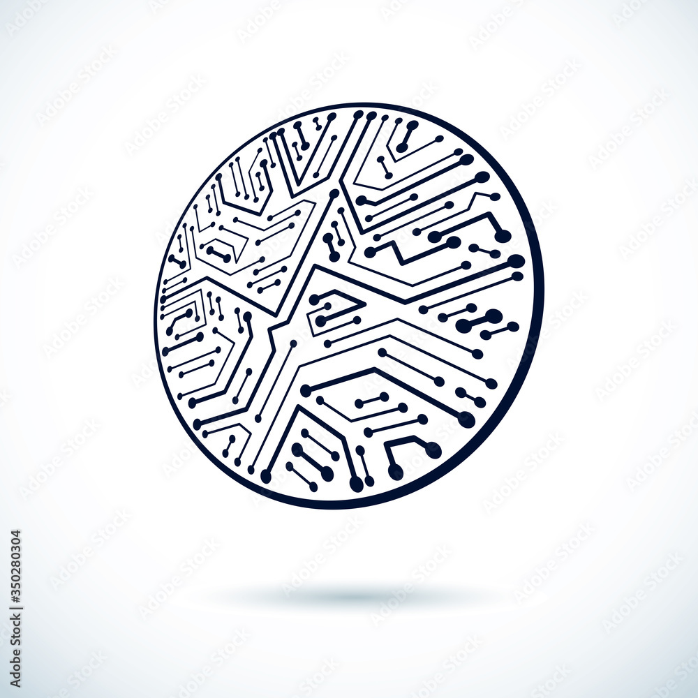 Poster vector abstract technology illustration with circular circuit board. high tech digital scheme of ele