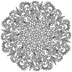 Mandala coloring book page. Line art, black and white illustrations hand drawn.