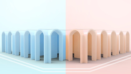 Ideas Leadership.Door Minimal Modern Geometric shapes Creative  Abstract Room on Blue - Red pastel background - 3d rendering