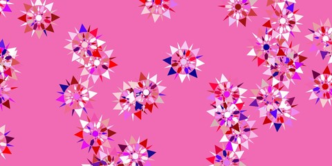 Naklejka na ściany i meble Light pink, red vector beautiful snowflakes backdrop with flowers.