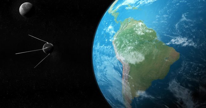 Russian Satellite Sputnik Orbiting Around Planet Earth and the moon