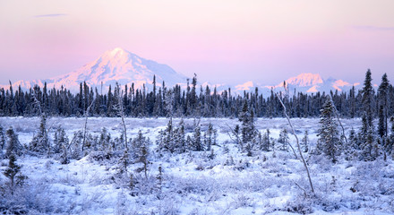 Alpenglow on Alaska mountains