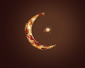 Eid Mubarak- Splash of chocolate cream in form of crescent moon and star in dark chocolate...