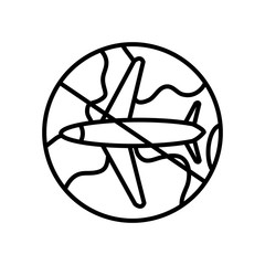 earth planet with banned flights symbol, line style