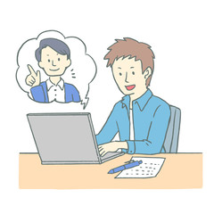 テレワーク中の男性イラスト