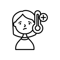 cartoon woman with fever icon, line style