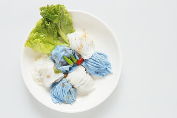 Pork Steamed Rice Parcels Asian Thai dessert food on wood table background, Thai call Kaw-Kreab-Pak-Moa. Yummy Thailand favorite food 