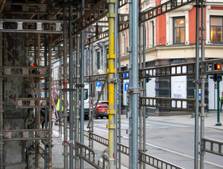 Construction poles in a center of Oslo city