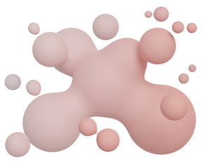3d render of milk splash isolated on blue background. Fluids drops, soaps bubbles, blobs that floating on the air.