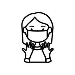 cartoon doctor woman wearing mouth mask and medical gloves, line style