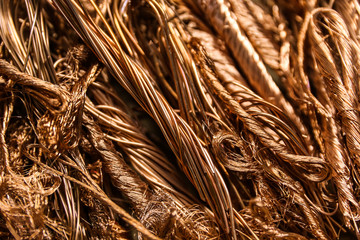 twisted copper wire background. copper scrap close up