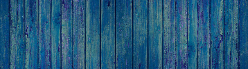 Fototapeta na wymiar Blue painted rustic grunge shabby wooden boards wall texture background banner panorama