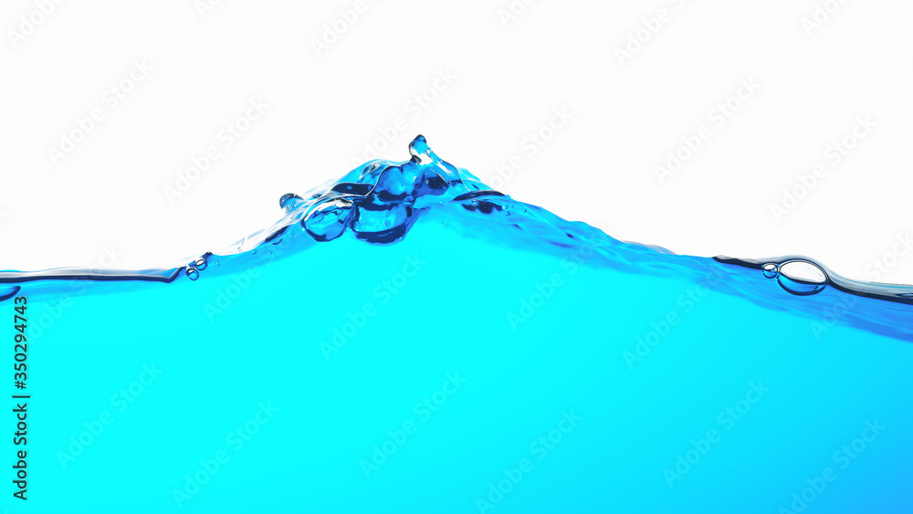 Wall mural water splash isolated on white. fresh blue natural drink water wave wide panorama. bubbles underwate